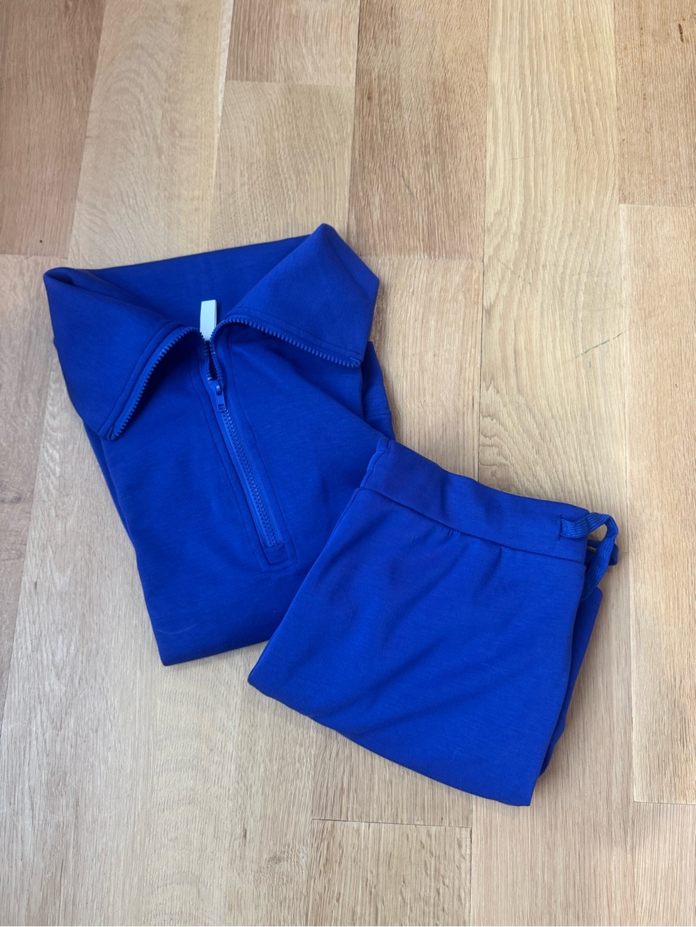 Electric Blue Women’s Skirt Set with Half-Zip Top